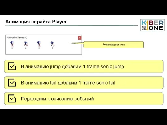 Анимация спрайта Player Анимация run