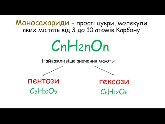 Моносахариди – прості цукри, молекули яких містять від 3 до