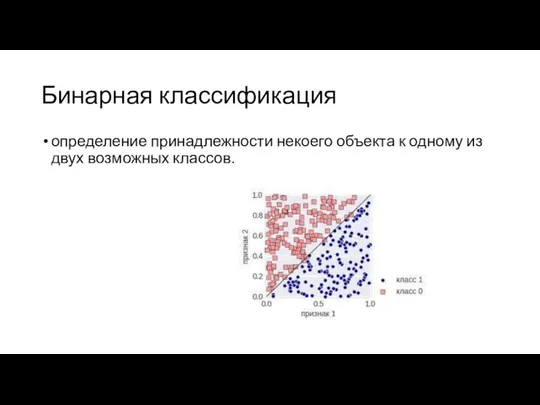 Бинарная классификация определение принадлежности некоего объекта к одному из двух возможных классов.