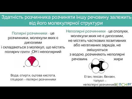 Здатність розчинника розчиняти іншу речовину залежить від його молекулярної структури