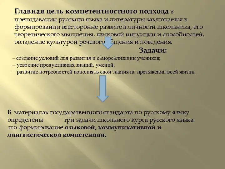 Главная цель компетентностного подхода в преподавании русского языка и литературы