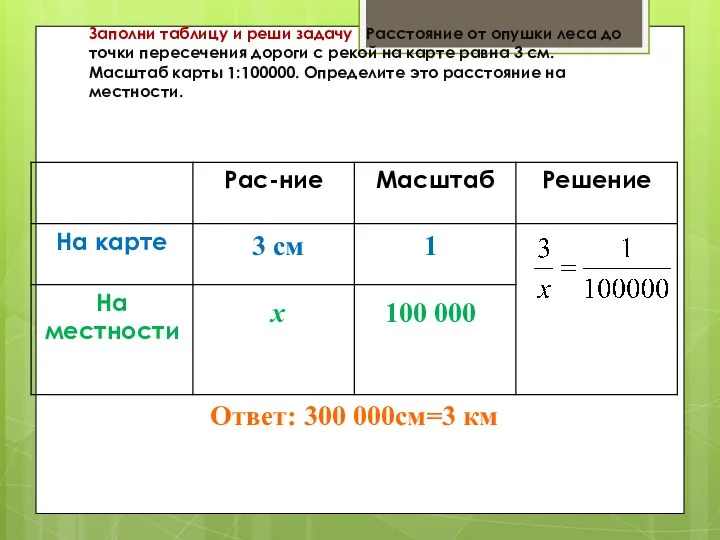 Заполни таблицу и реши задачу Расстояние от опушки леса до