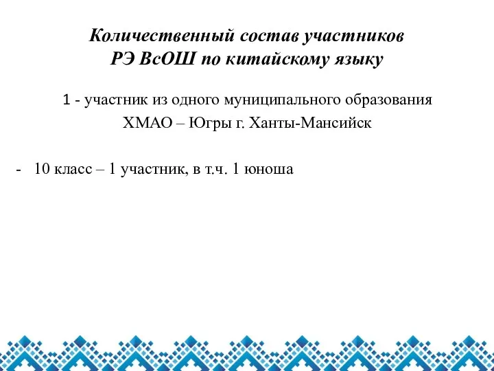 Количественный состав участников РЭ ВсОШ по китайскому языку 1 -