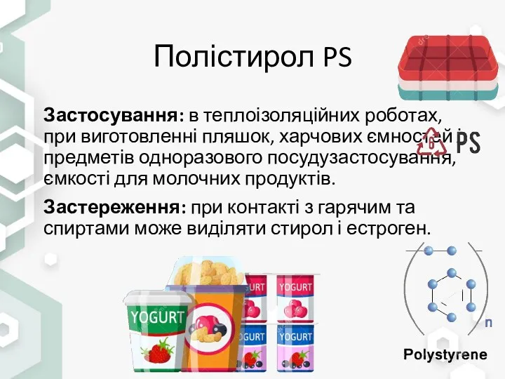 Полістирол PS Застосування: в теплоізоляційних роботах, при виготовленні пляшок, харчових