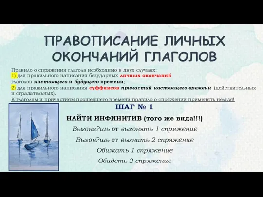 ПРАВОПИСАНИЕ ЛИЧНЫХ ОКОНЧАНИЙ ГЛАГОЛОВ ШАГ № 1 НАЙТИ ИНФИНИТИВ (того