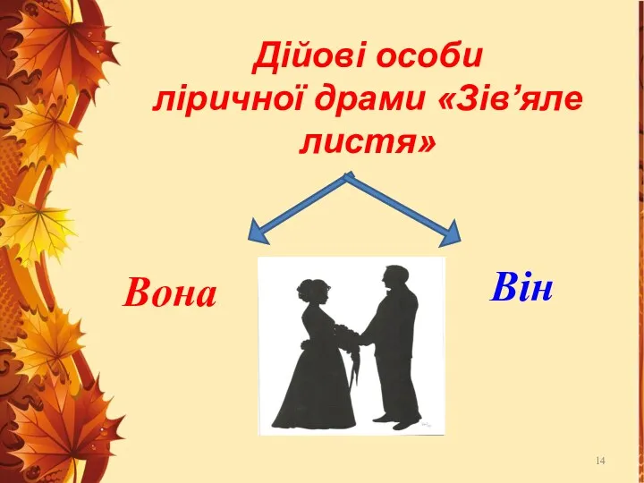 Дійові особи ліричної драми «Зів’яле листя» Вона Він