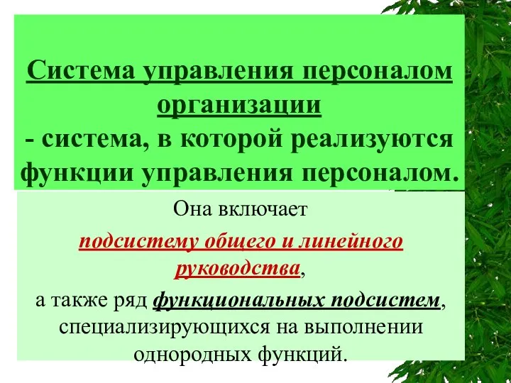 Система управления персоналом организации - система, в которой реализуются функции