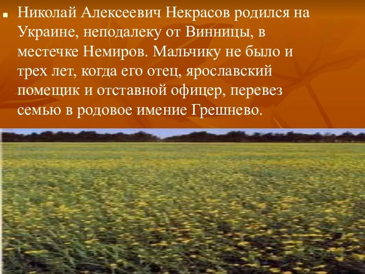 Николай Алексеевич Некрасов родился на Украине, неподалеку от Винницы, в