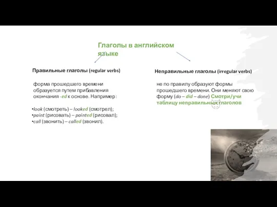 Глаголы в английском языке Правильные глаголы (regular verbs) Неправильные глаголы