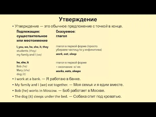 Утверждение Утверждение — это обычное предложение с точкой в конце.