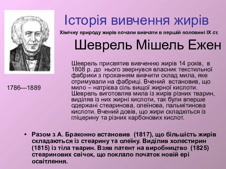 Шеврель Мішель Ежен Разом з А. Браконно встановив (1817), що