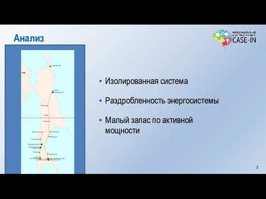 Изолированная система Раздробленность энергосистемы Малый запас по активной мощности Анализ