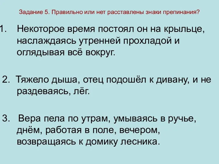 Задание 5. Правильно или нет расставлены знаки препинания? Некоторое время