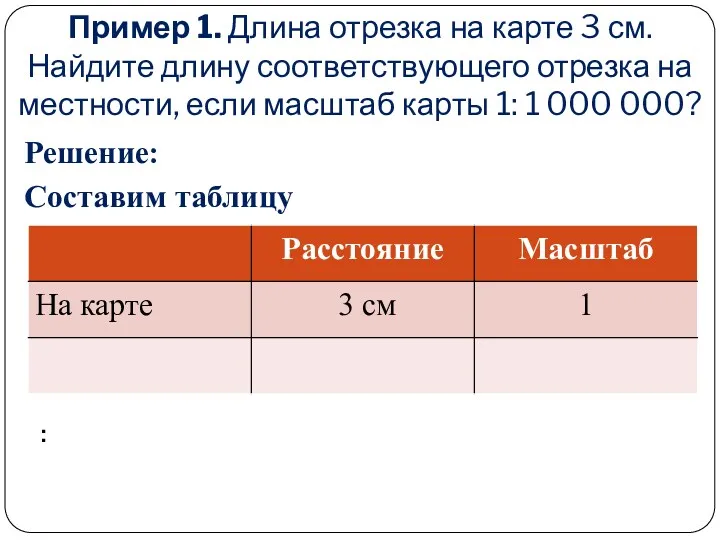 Пример 1. Длина отрезка на карте 3 см. Найдите длину