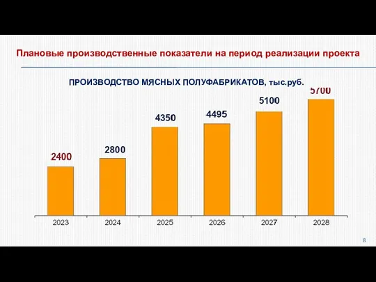 Плановые производственные показатели на период реализации проекта ПРОИЗВОДСТВО МЯСНЫХ ПОЛУФАБРИКАТОВ, тыс.руб.