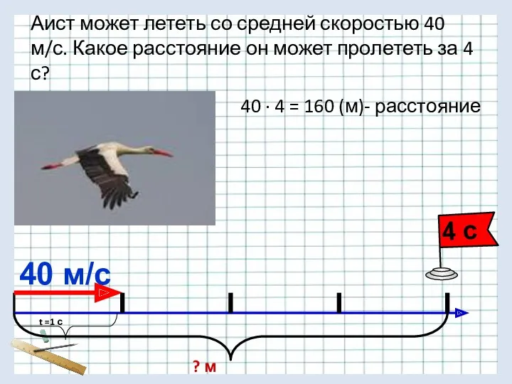 Аист может лететь со средней скоростью 40 м/с. Какое расстояние