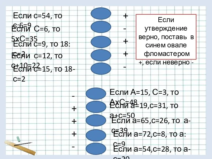 Если с=54, то с:6=9 Если С=6, то 5хС=35 Если с=9,