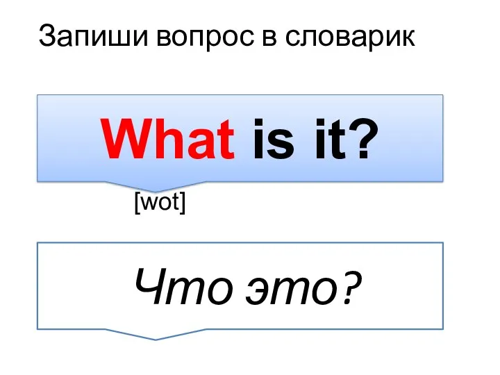 What is it? Что это? [wot] Запиши вопрос в словарик