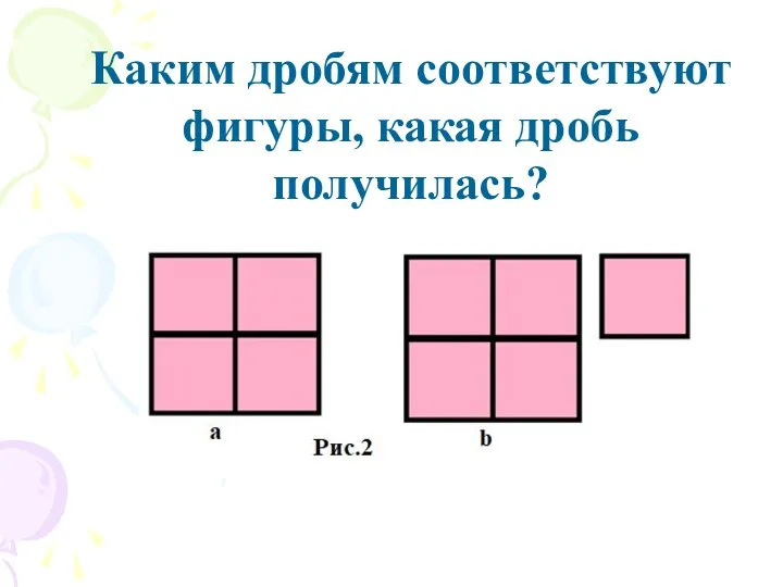 Каким дробям соответствуют фигуры, какая дробь получилась?