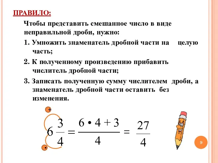 ПРАВИЛО: Чтобы представить смешанное число в виде неправильной дроби, нужно: