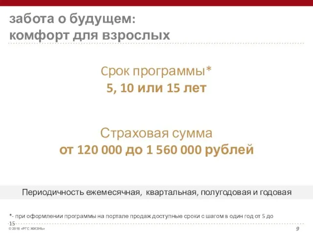 забота о будущем: комфорт для взрослых Cрок программы* 5, 10