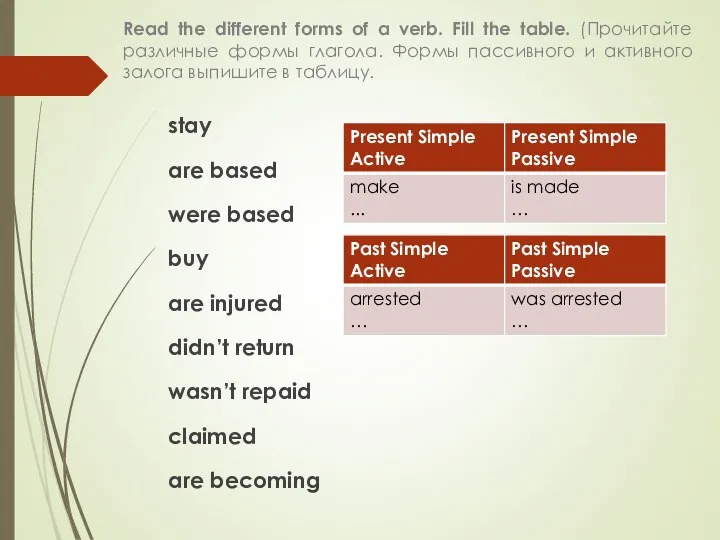 Read the different forms of a verb. Fill the table.