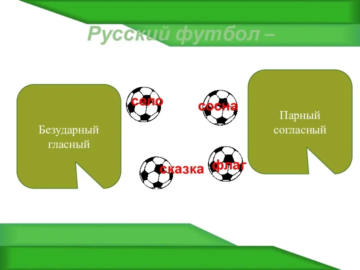 Русский футбол – Безударный гласный Парный согласный село сказка флаг сосна