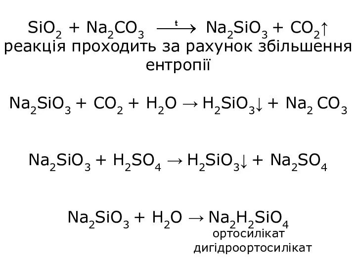 SiO2 + Na2CO3 Na2SiO3 + CO2↑ реакція проходить за рахунок