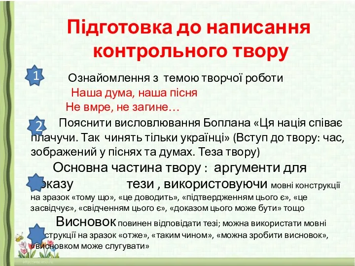 Підготовка до написання контрольного твору Ознайомлення з темою творчої роботи