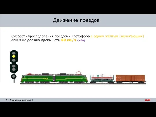 Движение поездов Скорость проследования поездами светофора с одним жёлтым (немигающим)