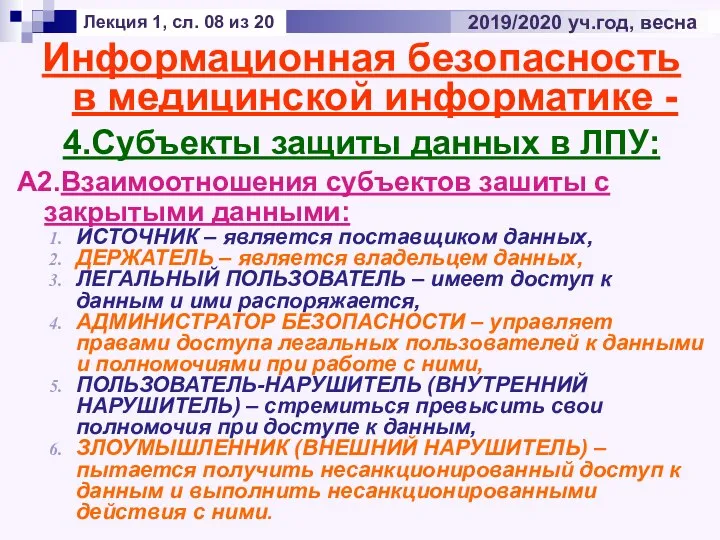 А2.Взаимоотношения субъектов зашиты с закрытыми данными: ИСТОЧНИК – является поставщиком