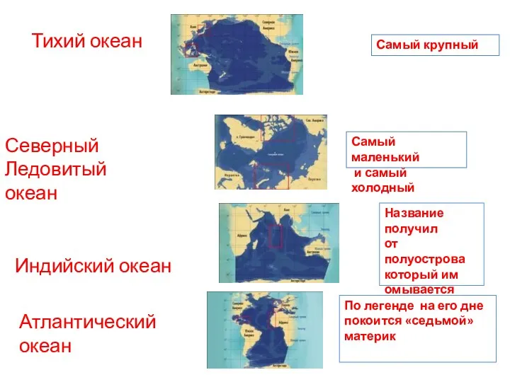 Тихий океан Атлантический океан Индийский океан Северный Ледовитый океан Самый