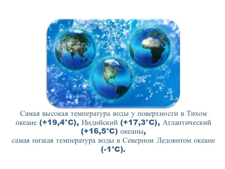 Самая высокая температура воды у поверхности в Тихом океане (+19,4°C),