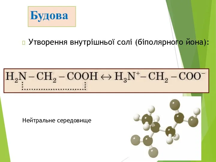 Утворення внутрішньої солі (біполярного йона): Нейтральне середовище Будова