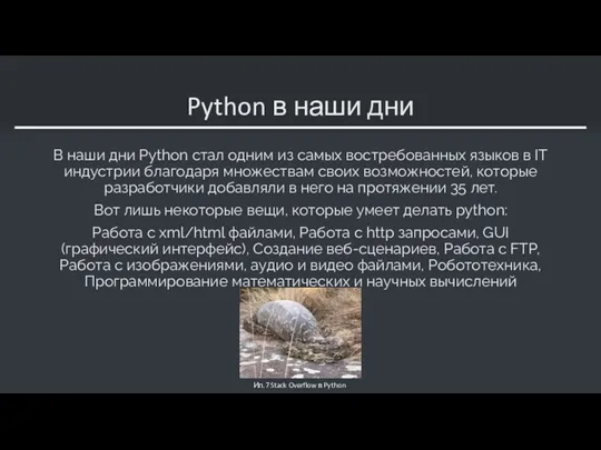 Python в наши дни В наши дни Python стал одним