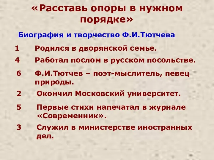 «Расставь опоры в нужном порядке» Родился в дворянской семье. Биография