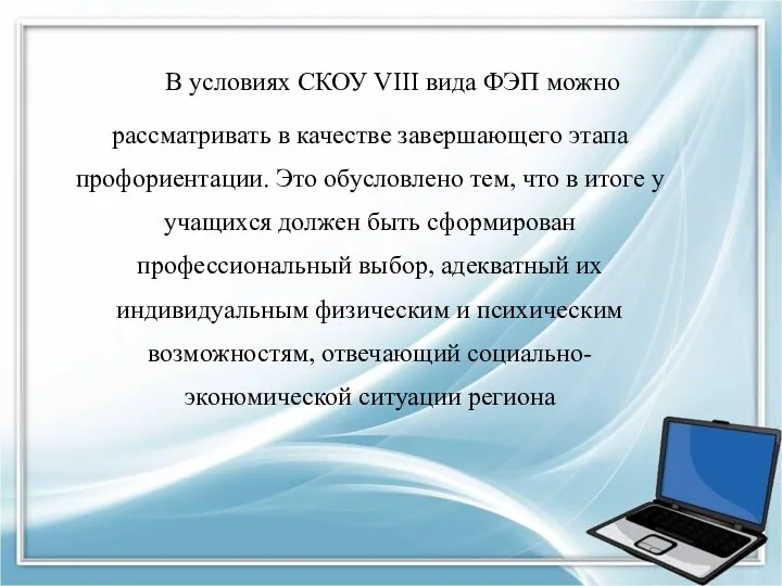 В условиях СКОУ VIII вида ФЭП можно рассматривать в качестве