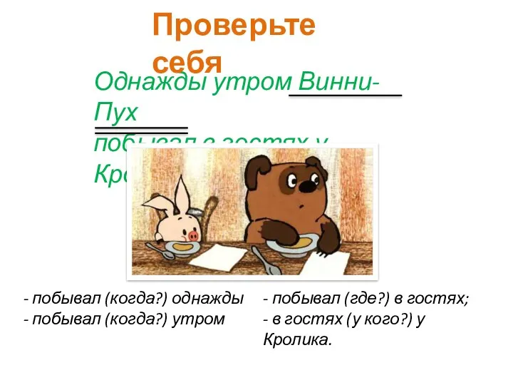 Однажды утром Винни-Пух побывал в гостях у Кролика. Проверьте себя