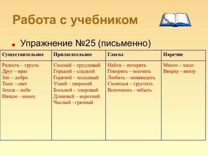 Работа с учебником Упражнение №25 (письменно)