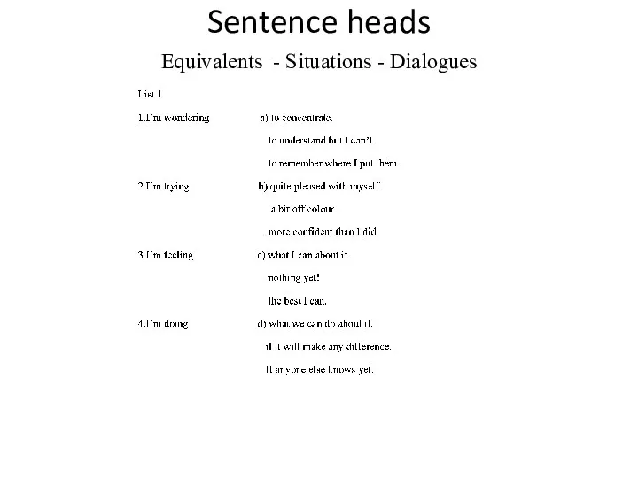Sentence heads Equivalents - Situations - Dialogues