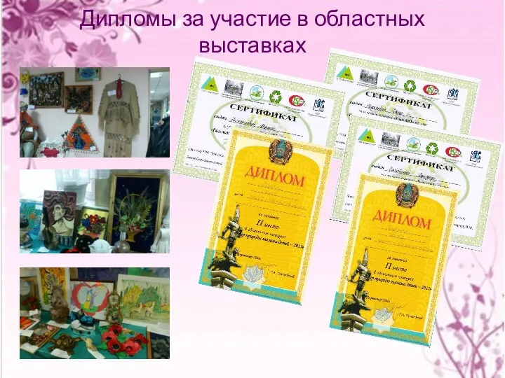 Дипломы за участие в областных выставках