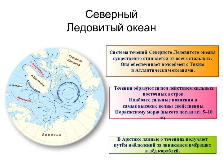 Северный Ледовитый океан Система течений Северного Ледовитого океана существенно отличается