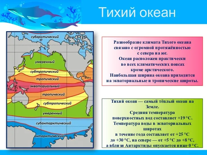 Тихий океан Разнообразие климата Тихого океана связано с огромной протяжённостью