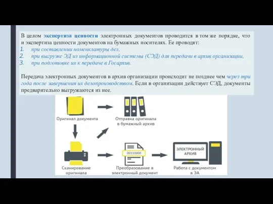 В целом экспертиза ценности электронных документов проводится в том же