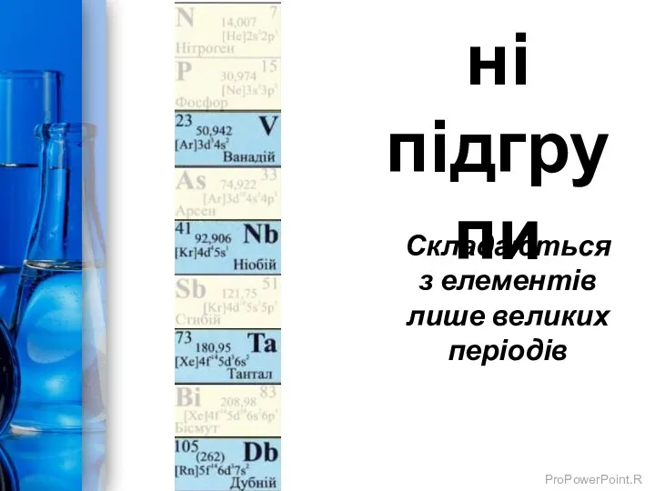 Побічні підгрупи Складаються з елементів лише великих періодів