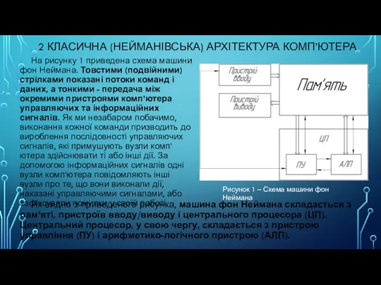 2 КЛАСИЧНА (НЕЙМАНІВСЬКА) АРХІТЕКТУРА КОМП’ЮТЕРА На рисунку 1 приведена схема