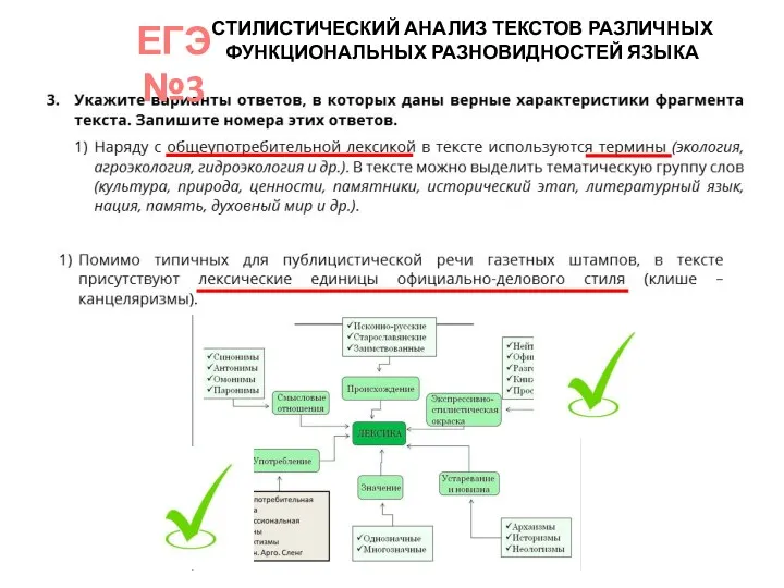 ЕГЭ №3 СТИЛИСТИЧЕСКИЙ АНАЛИЗ ТЕКСТОВ РАЗЛИЧНЫХ ФУНКЦИОНАЛЬНЫХ РАЗНОВИДНОСТЕЙ ЯЗЫКА