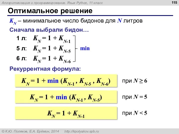 Оптимальное решение Сначала выбрали бидон… KN – минимальное число бидонов