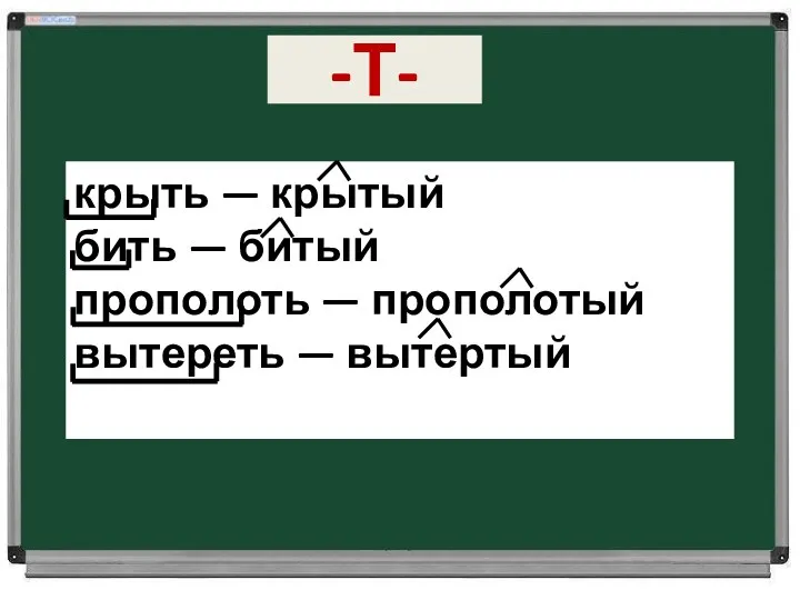 крыть — крытый бить — битый прополоть — прополотый вытереть — вытертый -Т-