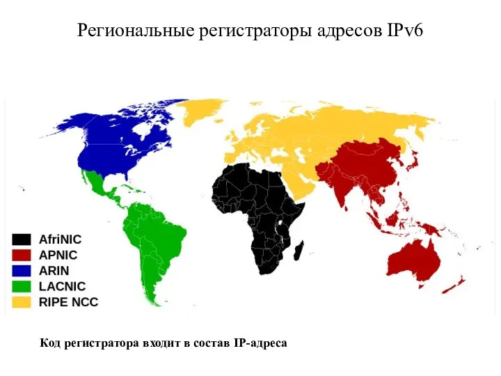 Региональные регистраторы адресов IPv6 Код регистратора входит в состав IP-адреса